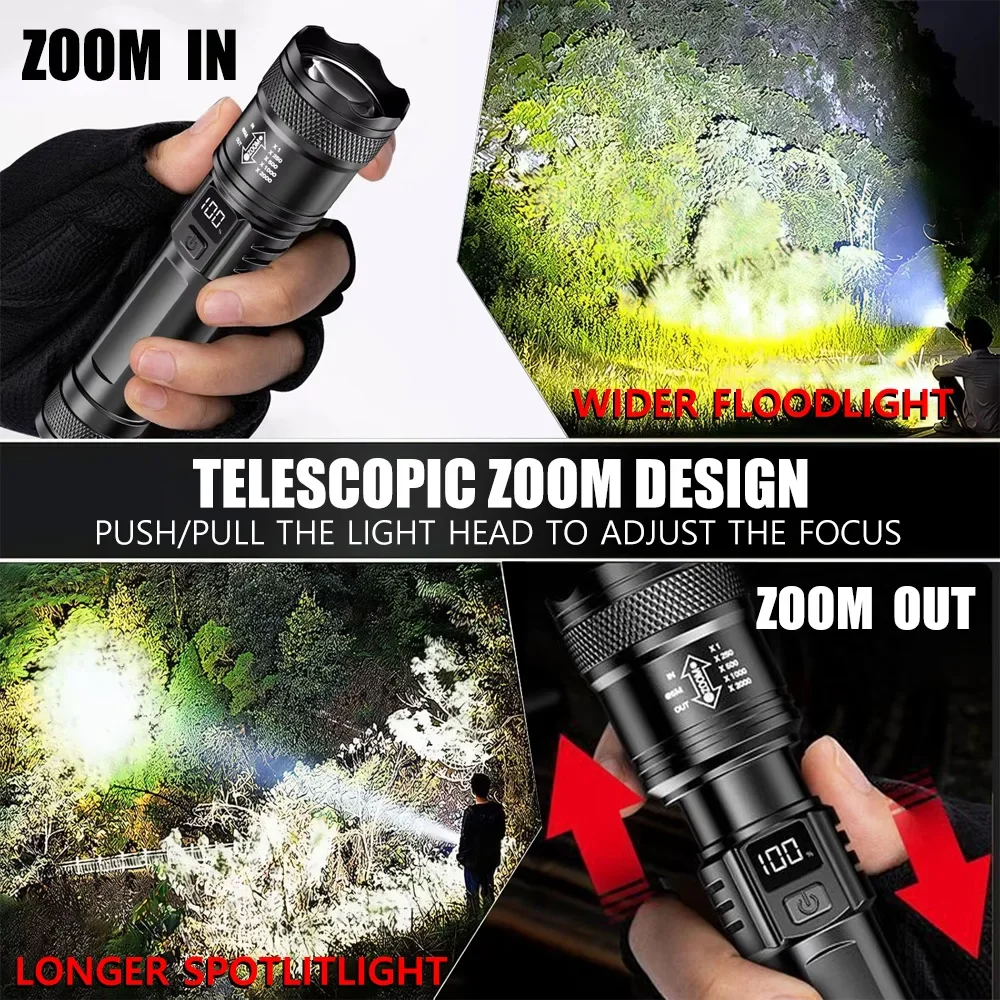 100000LM Super Bright Flashlig - Outdoor Camping Lampe recension och pris
