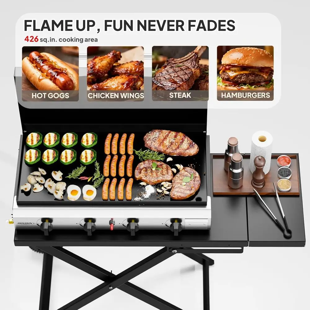 Portable 4-Burner Propane Grid - Outdoor Camping Griddle recension och pris